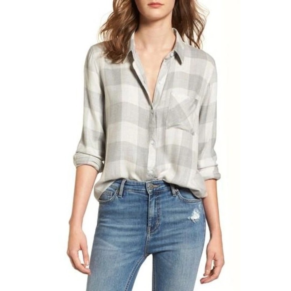 Rails Hunter Plaid Button Down Shirt Dove Grey Melange Rayon Womens Small